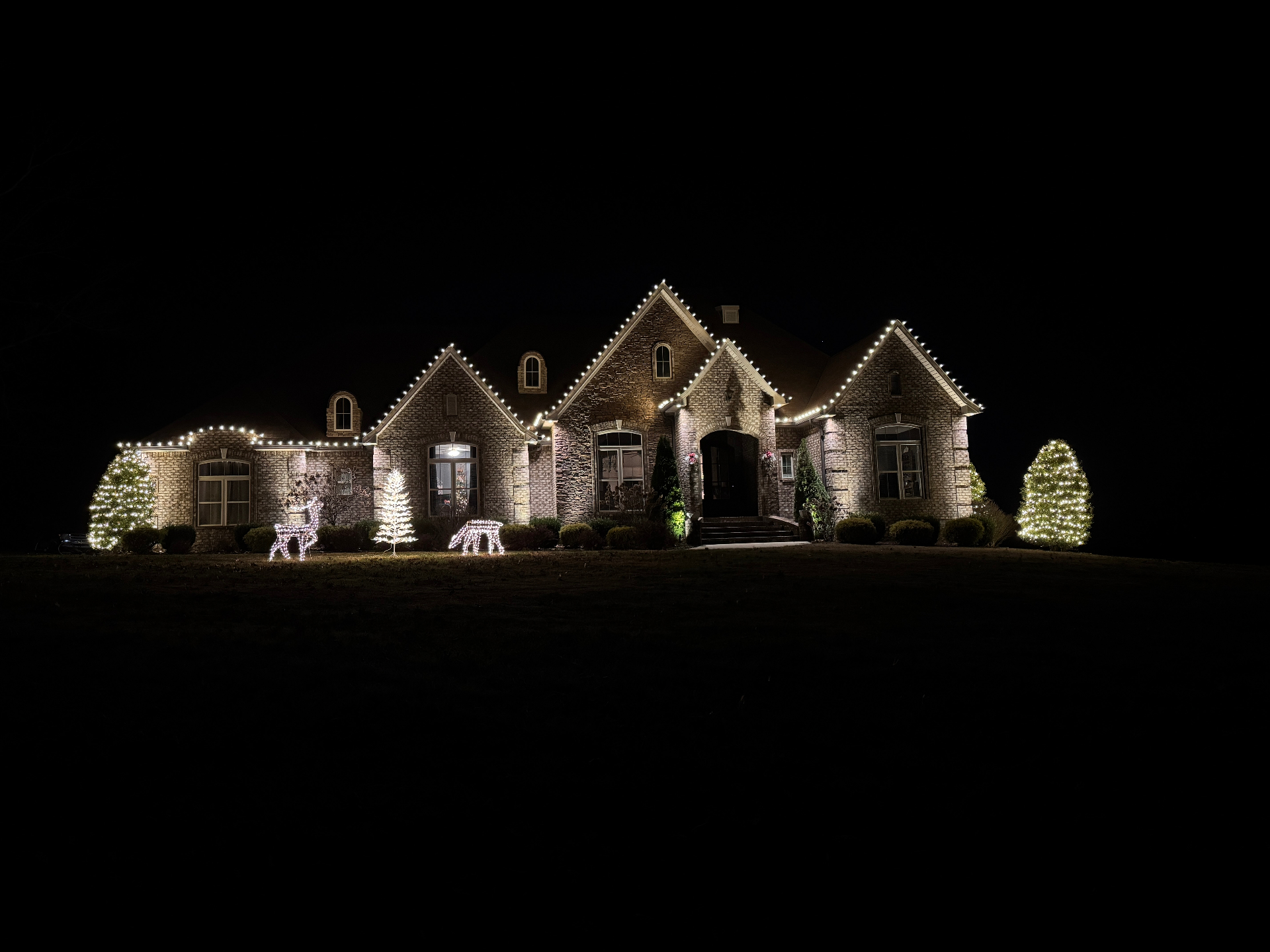 Jason home warm white with lit trees and decorations